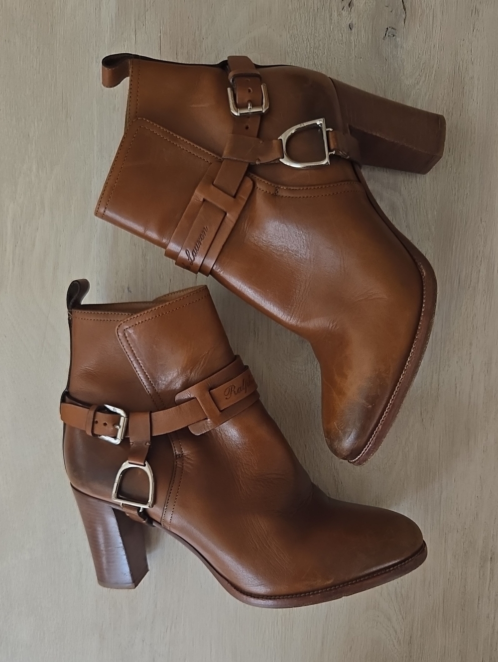 Ralph Lauren Purple Label Equestrian Harness Leather Ankle Booties-Cognac - Picture 4 of 13